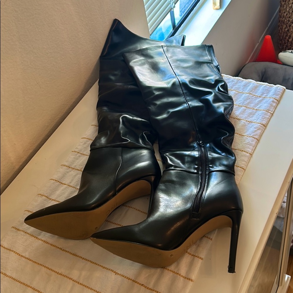 INC Black Leather Heeled Boots